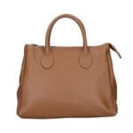 Leren Handtas Millie donkercognac ruime leren handtassen schoudertassen zilver beslag italiaans kopen bestellen achterkant