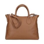 Leren Handtas Millie donkercognac ruime leren handtassen schoudertassen zilver beslag italiaans kopen bestellen detail
