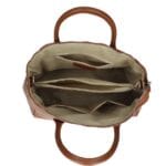 Leren Handtas Millie donkercognac ruime leren handtassen schoudertassen zilver beslag italiaans kopen bestellen open