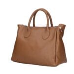 Leren Handtas Millie donkercognac ruime leren handtassen schoudertassen zilver beslag italiaans kopen bestellen zijkant