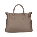 Leren Handtas Millie donkertaupe ruime leren handtassen schoudertassen zilver beslag italiaans kopen bestellen
