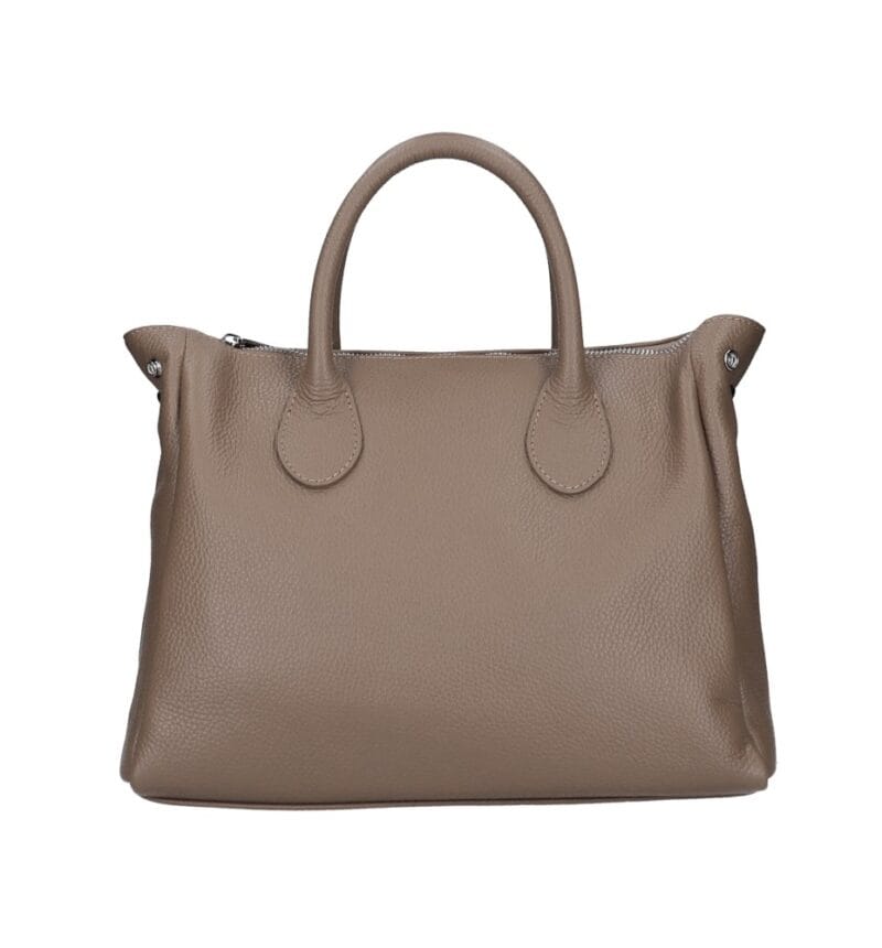 Leren Handtas Millie donkertaupe ruime leren handtassen schoudertassen zilver beslag italiaans kopen bestellen