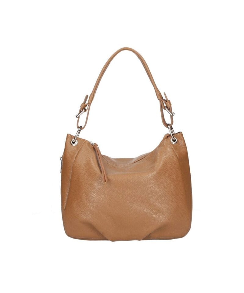 Leren Handtas Otilia cognac ruime zacht leren handtassen rits detail trendy unieke italiaans leren tassen kopen bestellen