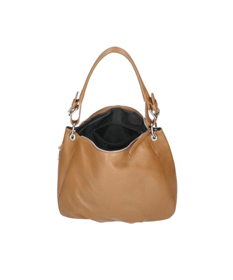 Leren Handtas Odlilia cognac ruime zacht leren handtassen rits detail trendy unieke italiaans leren tassen kopen bestellen open