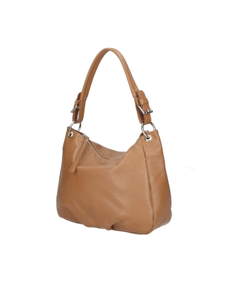Leren Handtas Odlilia cognac ruime zacht leren handtassen rits detail trendy unieke italiaans leren tassen kopen bestellen zijkant