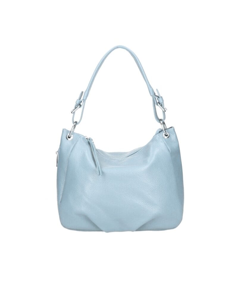 Leren Handtas Otilia licht blauw blauwe ruime zacht leren handtassen rits detail trendy unieke italiaans leren tassen kopen bestellen