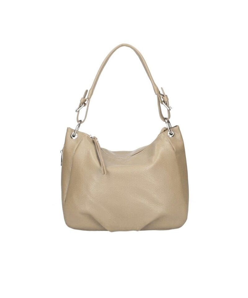 Leren Handtas Otilia taupe ruime zacht leren handtassen rits detail trendy unieke italiaans leren tassen kopen bestellen