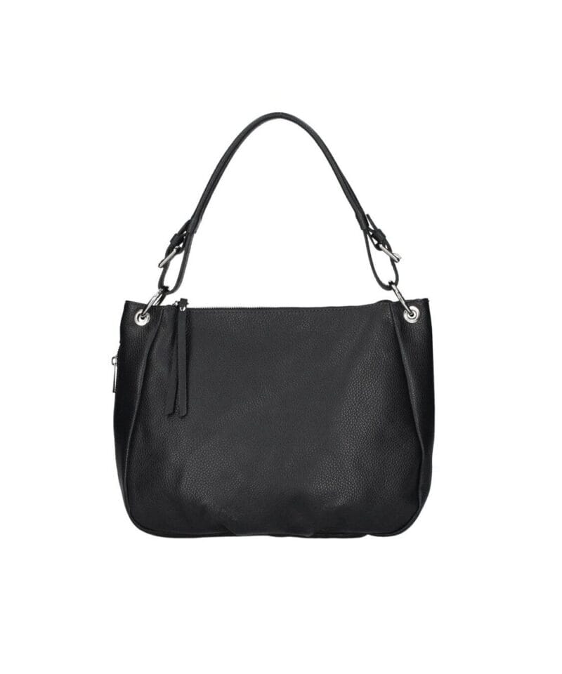 Leren Handtas Otilia zwart zwarte ruime zacht leren handtassen rits detail trendy unieke italiaans leren tassen kopen bestellen