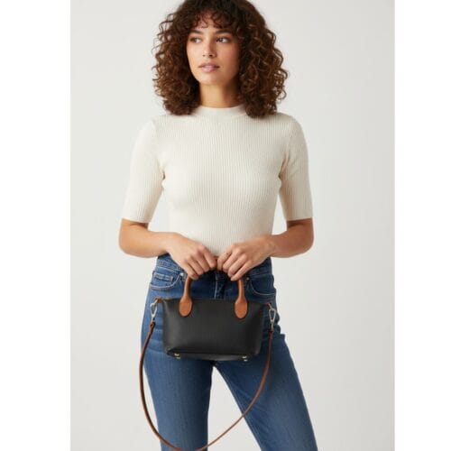 Leren Handtas Rolita donker blauw blauwe navy tote bag handtas met cognac hengsels chique leren tassen kopen model 1