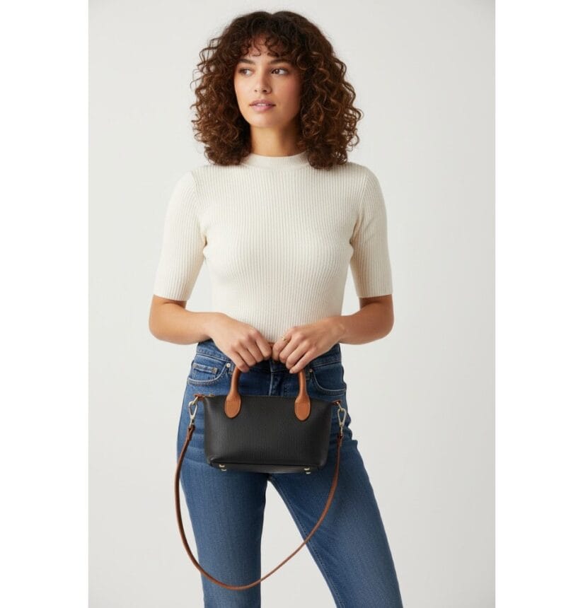 Leren Handtas Rolita donker blauw blauwe navy tote bag handtas met cognac hengsels chique leren tassen kopen model 1