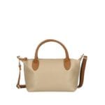 Leren Handtas Rolita taupe mini tote bag handtas met cognac hengsels chique leren tassen kopen-Photoroom