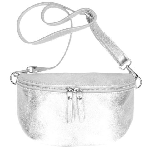 Leren Heuptas Jaden Metallic zilver zilveren heuptassen crossbodytassen dubbele rits festival tassen kopen bestellen
