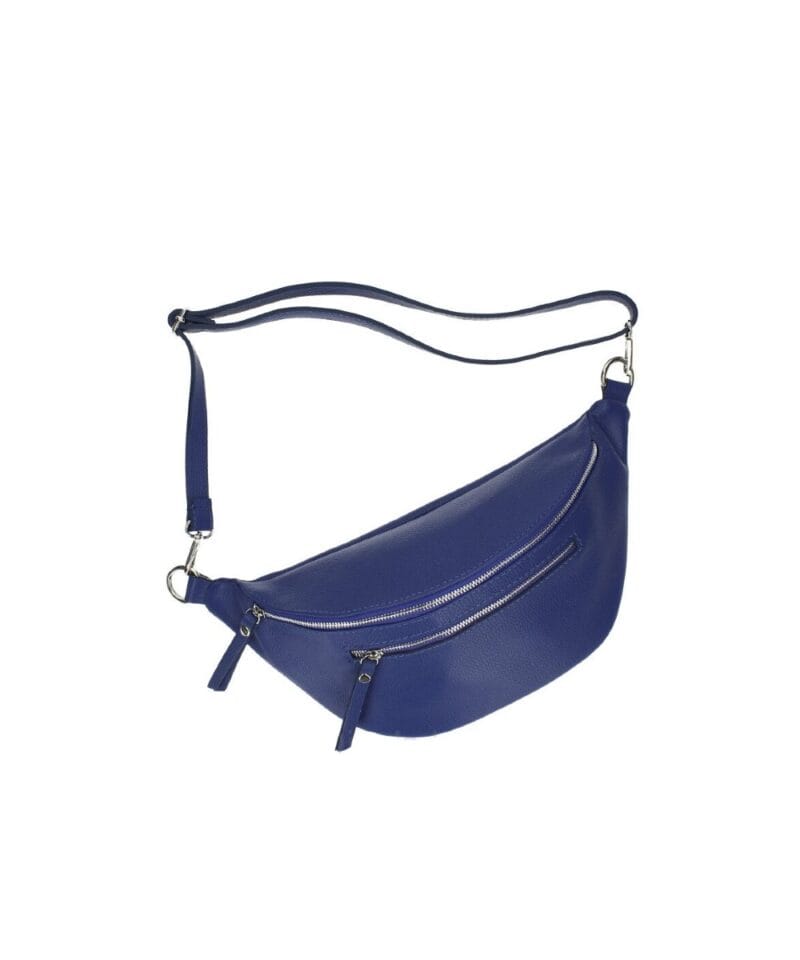 Leren Heuptas Tyler donker blauw blauwe leer heuptassen twee voorvakken met zilveren rits festival tassen bumbags kopen bestellen onder