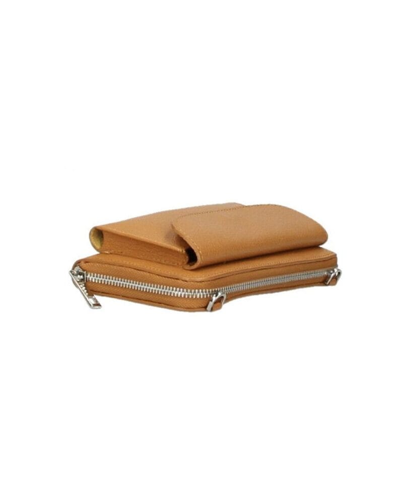 Leren Portemonnee met telefoonvak cognac leren telefoontasjes portemonee schoudertas hengsel festival tas kopen bestellen detail