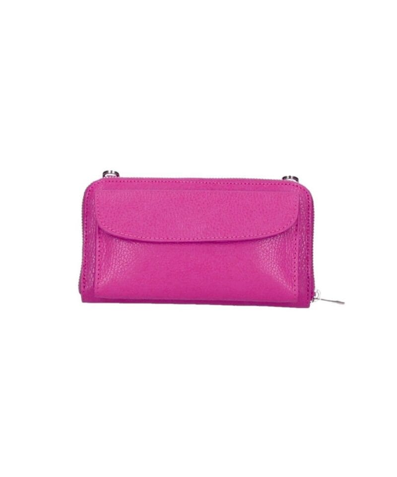 Leren Portemonnee met telefoonvak fuchsia leren telefoontasjes portemonee schoudertas hengsel festival tas bestellen kopen