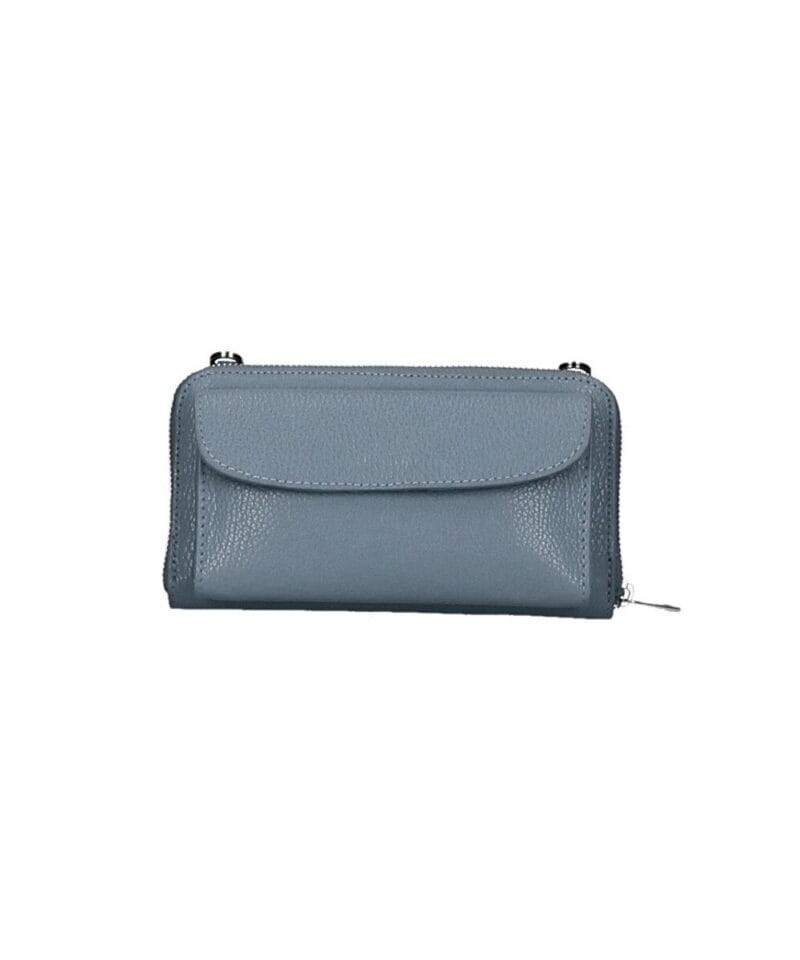 Leren Portemonnee met telefoonvak hemelsblauw blauwe leren telefoontasjes portemonee schoudertas hengsel festival tas bestellen kopen