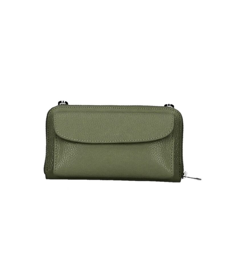 Leren Portemonnee met telefoonvak leger groen groene leren telefoontasjes portemonee schoudertas hengsel festival tas bestellen kopen