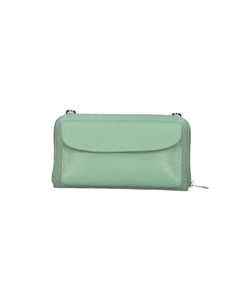 Leren Portemonnee met telefoonvak mint leren telefoontasjes portemonee schoudertas hengsel festival tas kopen bestellen