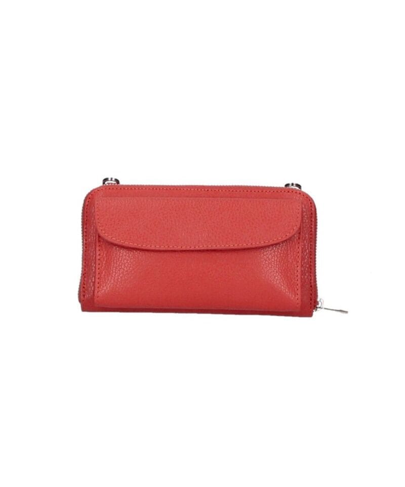 Leren Portemonnee met telefoonvak rood rode leren telefoontasjes portemonee schoudertas hengsel festival tas bestellen kopen