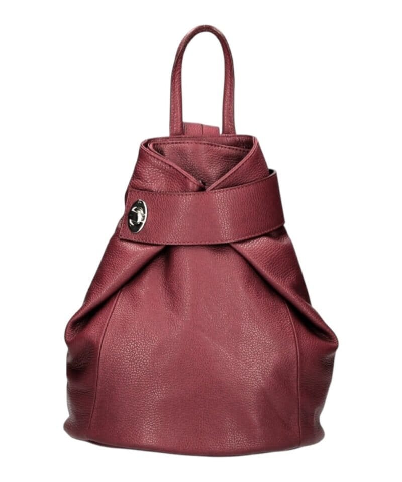 Leren Rugtas Stella XL donker rood rode leer rugtassen handtassen schoudertassen zilver beslag trendy tassen kopen bestellen-Photoroom