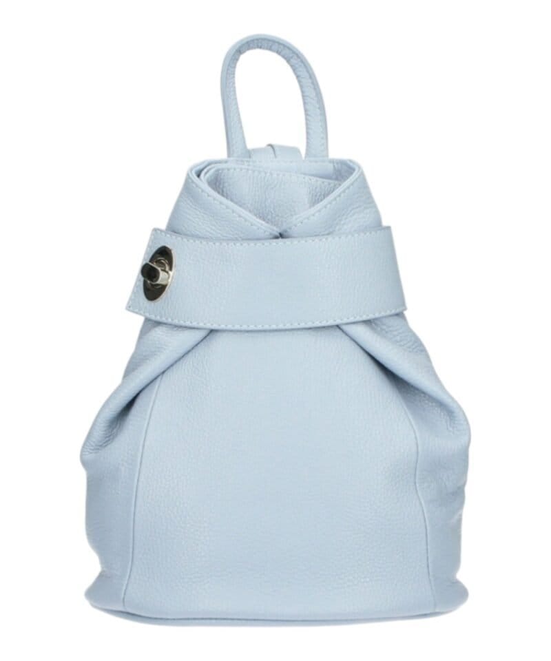 Leren Rugtas Latisha licht blauw blauwe leer rugtassen handtassen schoudertassen zilver beslag trendy tassen kopen bestellen-Photoroom