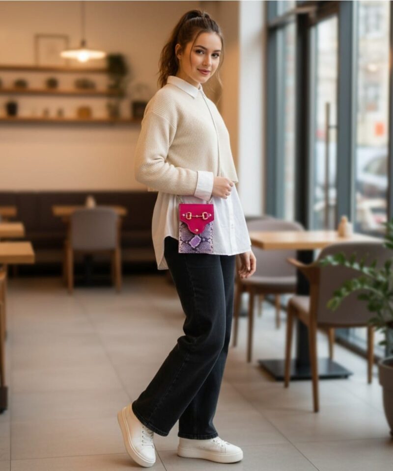 Leren-Schoudertas-Animal-Love-multi-fuchsia paarse-slangenprint-fuchsia-dierenvacht-taupe-kleurrijke-tasjes-dierenvacht-kopen-bestellen-trendy-goud model