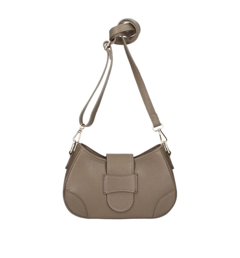 Leren Schoudertas Audrey donker taupe trendy stevige leren schoudertassen italiaans leder kopen bestellen