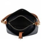 Leren Schoudertas Bella Buckle zwart Cognac Stevige chique leer schoudertassen gouden riemgesp italiaans design kopen bestellen