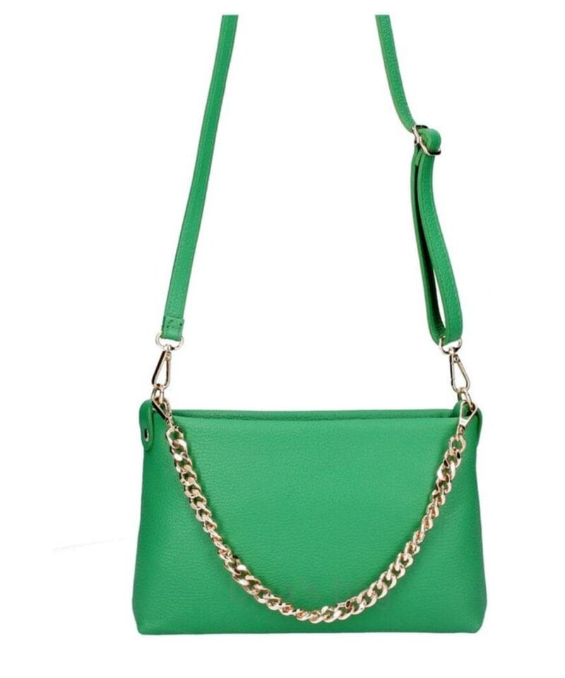 Leren Schoudertas Chain groen groene leer clutches handtassen gouden ketting hengsel luxe lederen tassen kopen bestellen details