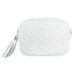 Leren Schoudertas Chevron tassle wit witte leren schoudertassen goud beslag kwastje italiaans leren tassen kopen bestellen