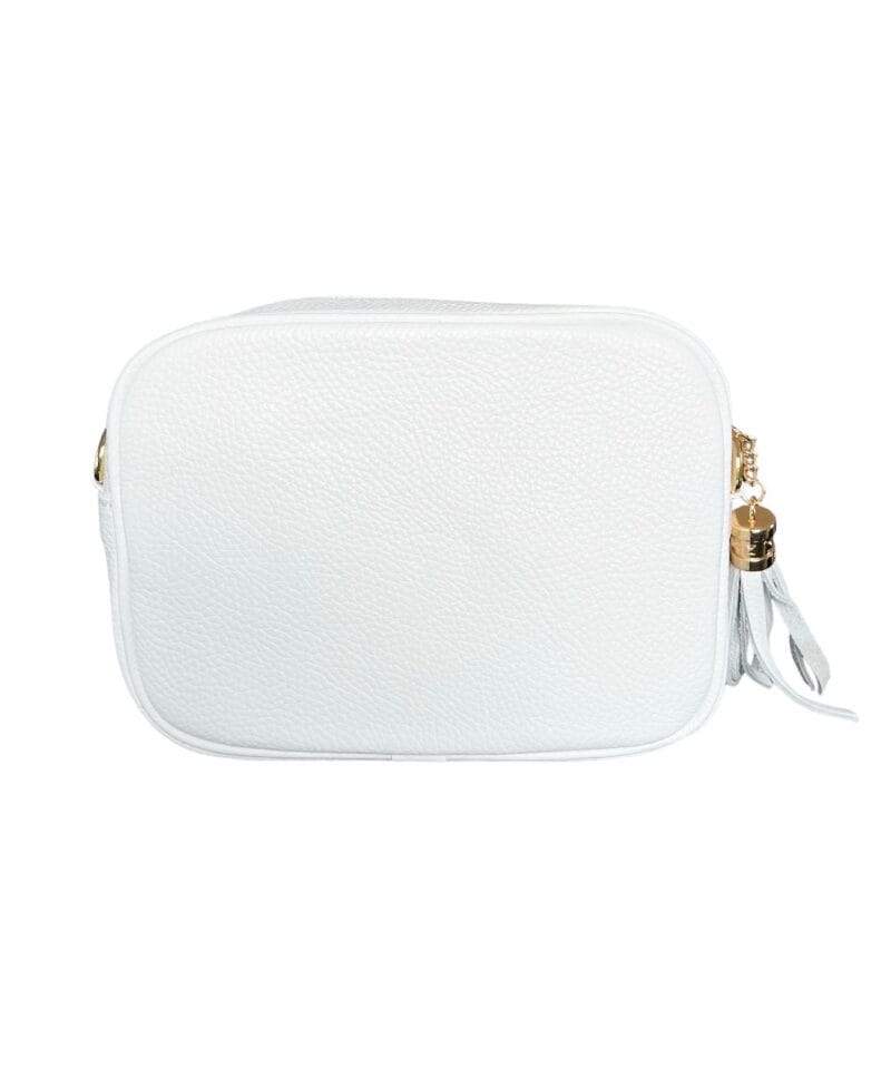 Leren Schoudertas Chevron tassle wit witte leren schoudertassen goud beslag kwastje italiaans leren tassen kopen bestellen achter