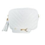Leren Schoudertas Chevron tassle wit witte leren schoudertassen goud beslag kwastje italiaans leren tassen kopen bestellen detail