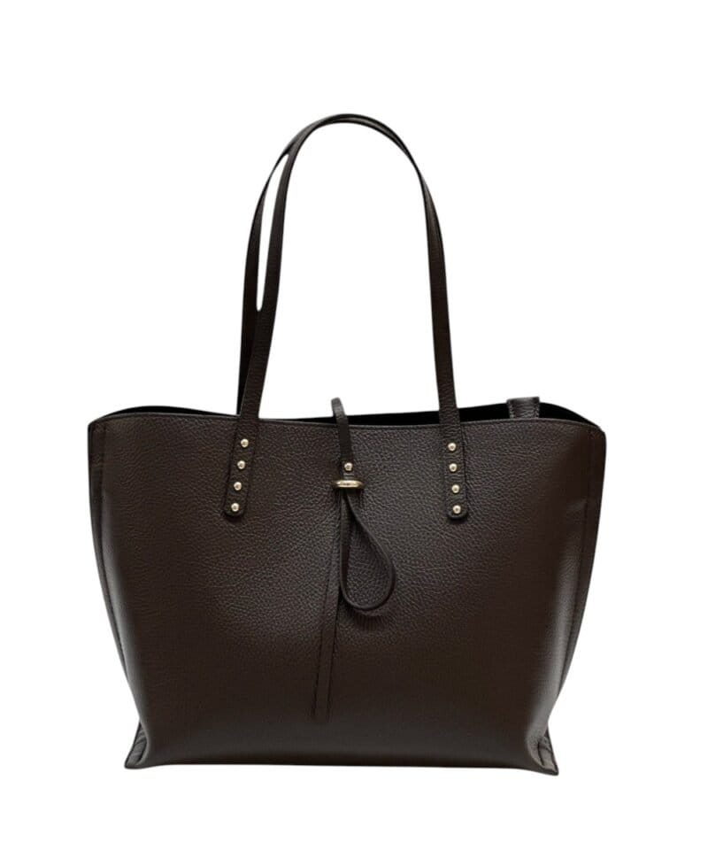 Leren Schoudertas Chique Studs bordeaux ruime leren schoudertas shopper gouden studs italiaans tassen kopen 11-