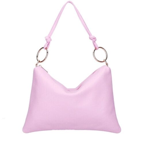 Leren Schoudertas Creta gouden cirkels babyroze leren schoudertassen chique trendy italiaans leder tassen