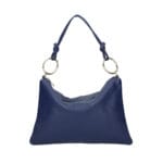 Leren Schoudertas Creta gouden cirkels donker blauw blauwe jeans leren schoudertassen chique trendy italiaans leder tassen