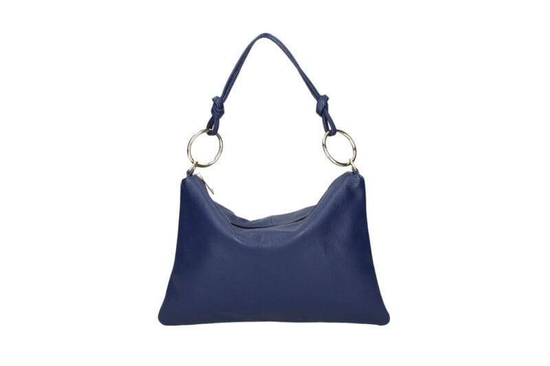 Leren Schoudertas Creta gouden cirkels donker blauw blauwe jeans leren schoudertassen chique trendy italiaans leder tassen