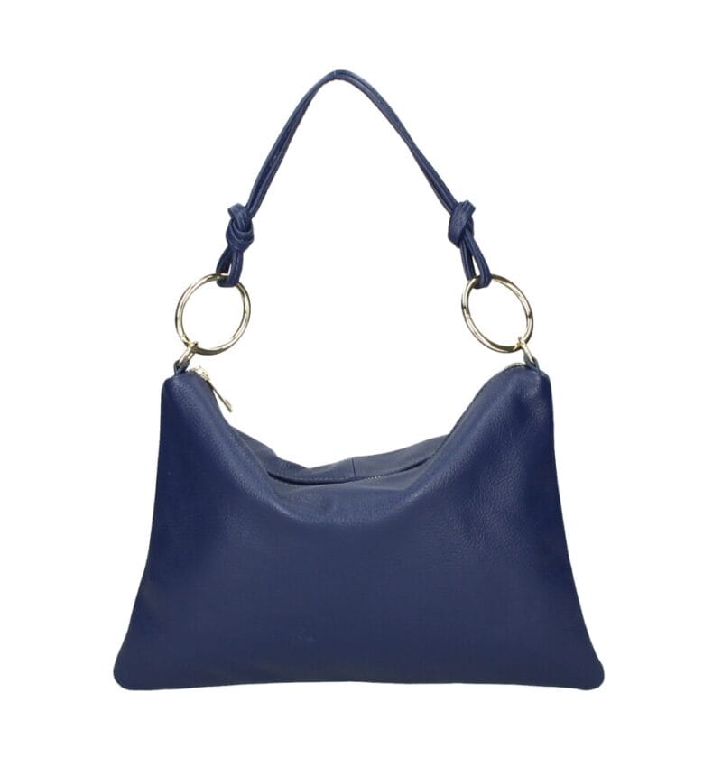 Leren Schoudertas Creta gouden cirkels jeans blauw blauwe leren schoudertassen chique trendy italiaans leder tassen