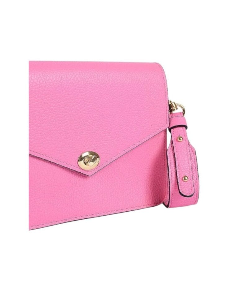 Leren Schoudertas Debby fel roze hot pink stevige tassen leer goud draaislot trendy it bags kopen bestellen side