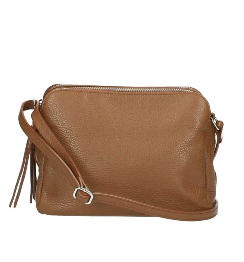 Leren Schoudertas Farah donker cognac leer schoudertassen 3 vakken italiaans leder trendy tassen dames kopen bestellen