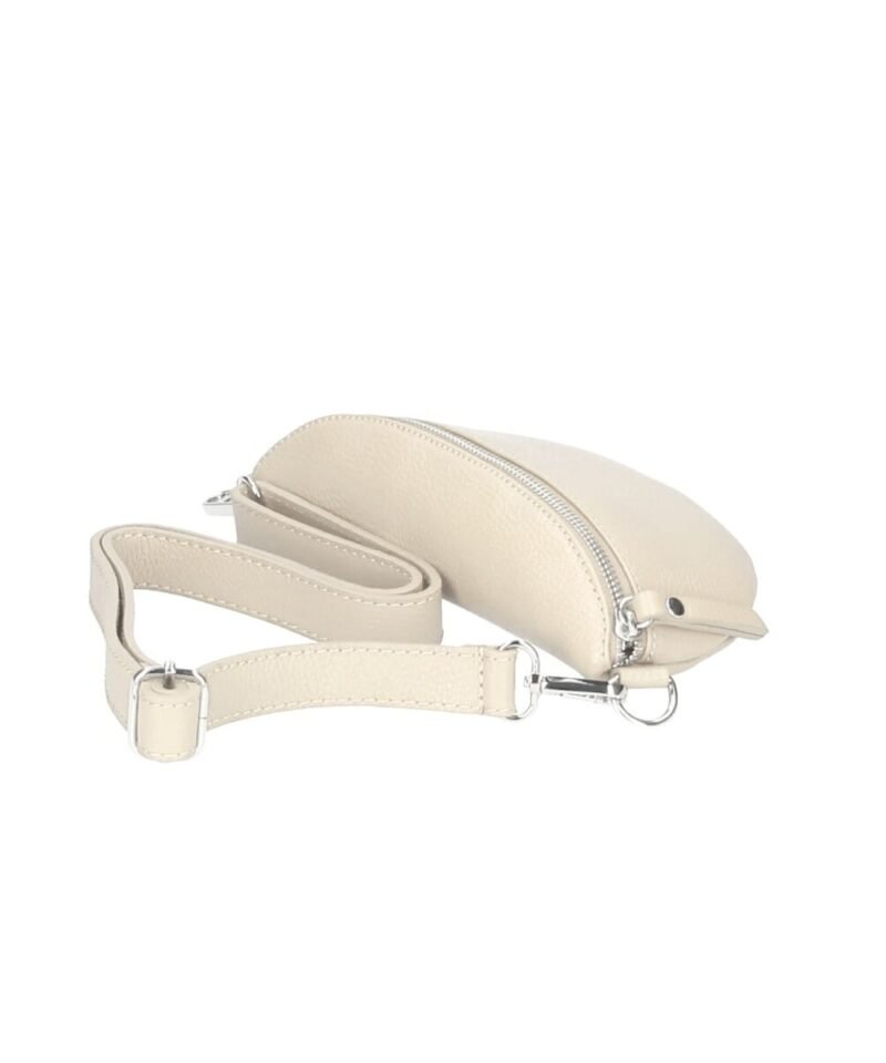 Leren-Schoudertas-Faya-simpele-taupe schoudertas-zilveren-rits-tassen-kopen-bestellen-goedkope-lederen-crossbody-tassen boven