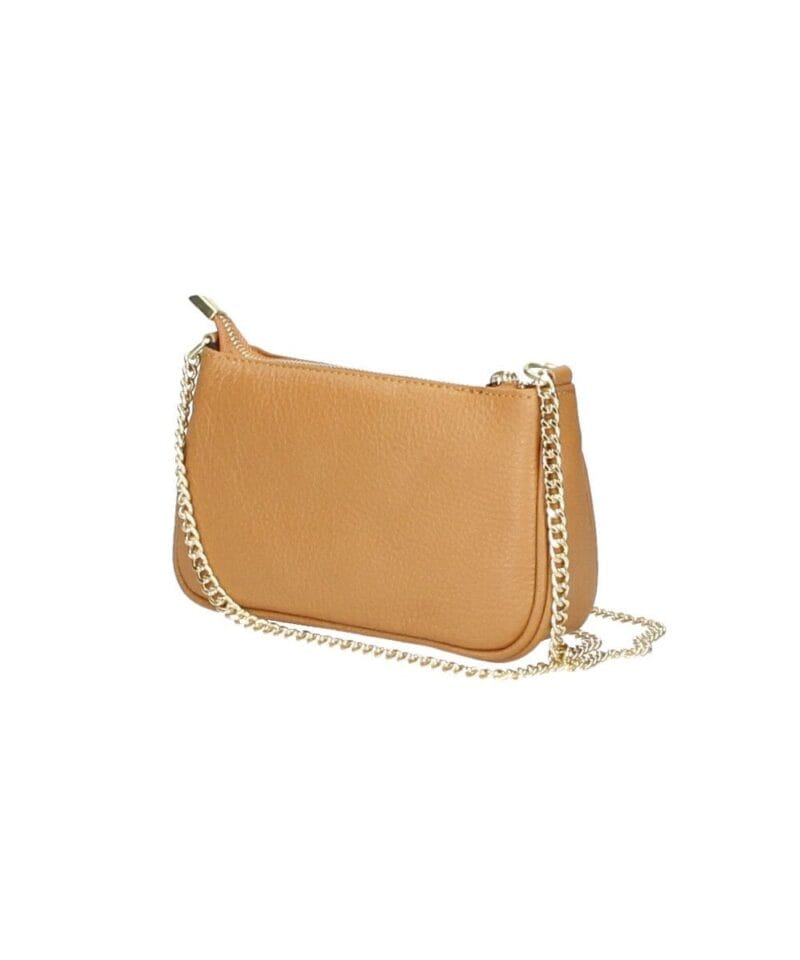 Leren Schoudertas Fiona cognac shoudertassen crossbodytas dames gouden kettinghengsel kopen bestellen