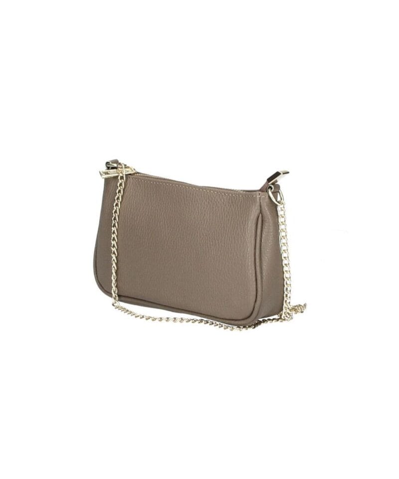 Leren Schoudertas Fiona donker taupe shoudertassen crossbodytas dames gouden kettinghengsel kopen bestellen 1