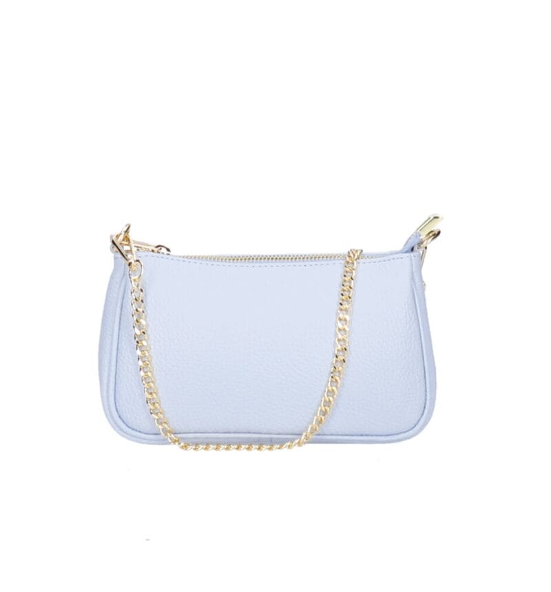 Leren Schoudertas Fiona lichtblauw babyblauw blauwe shoudertassen crossbodytas dames gouden kettinghengsel kopen bestellen 1