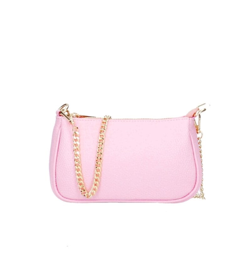 Leren Schoudertas Fiona roze snoeproze lichtroze babyroze shoudertassen crossbodytas dames gouden kettinghengsel kopen bestellen 1