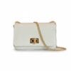 Leren Schoudertas Houten slot chain beige gouden kettinghengels hout draaislot luxe leren italiaanse tassen kopen bestellen detail