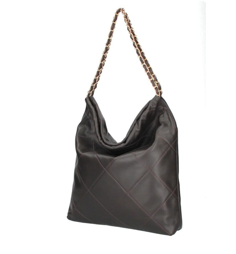 Leren Schoudertas Jane Donker bruin bruine zacht leren schoudertas doorregen kettinghengsel ruit motief crossbody tassen italiaans leer kopen detail zij