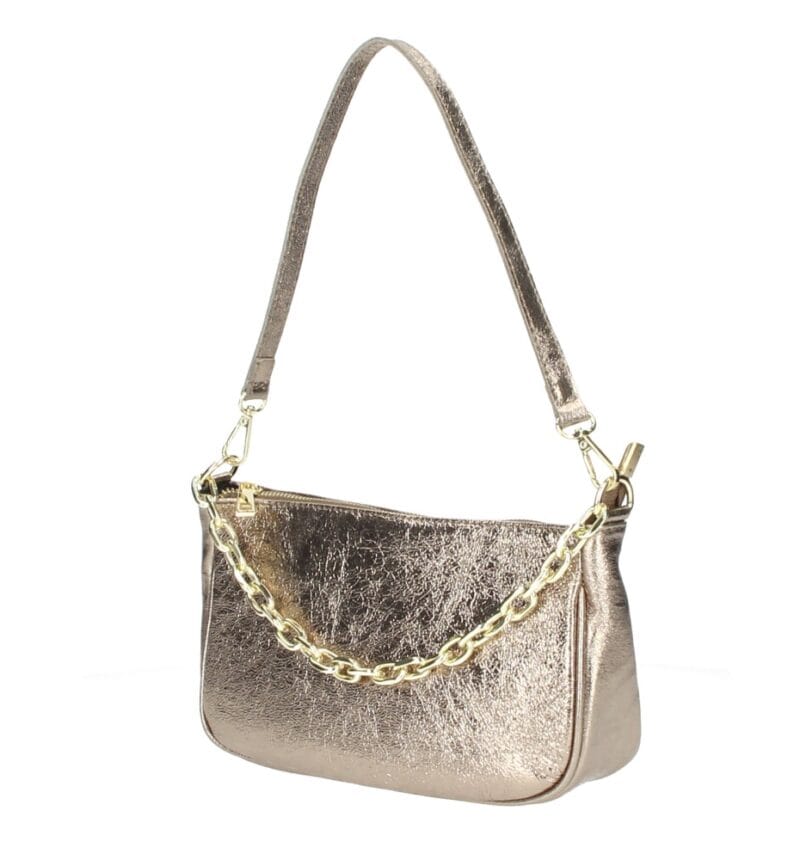 Leren Schoudertas Kelly Chain brons bronzen schoudertas gouden kettinghengsel trendy leren tassen kopen bestellen