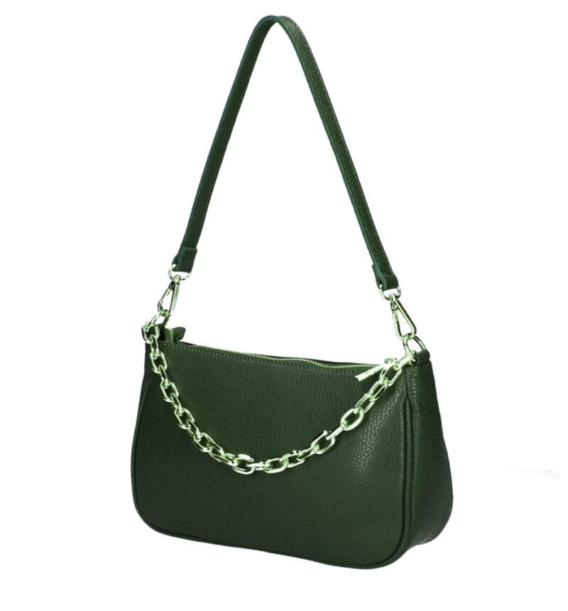 Leren Schoudertas Kelly Chain donker groen groene schoudertas gouden kettinghengsel trendy leren tassen kopen bestellen