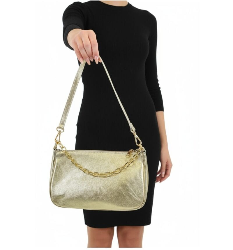 Leren Schoudertas Kelly Chain goud gouden schoudertas gouden kettinghengsel trendy leren tassen kopen bestellen model