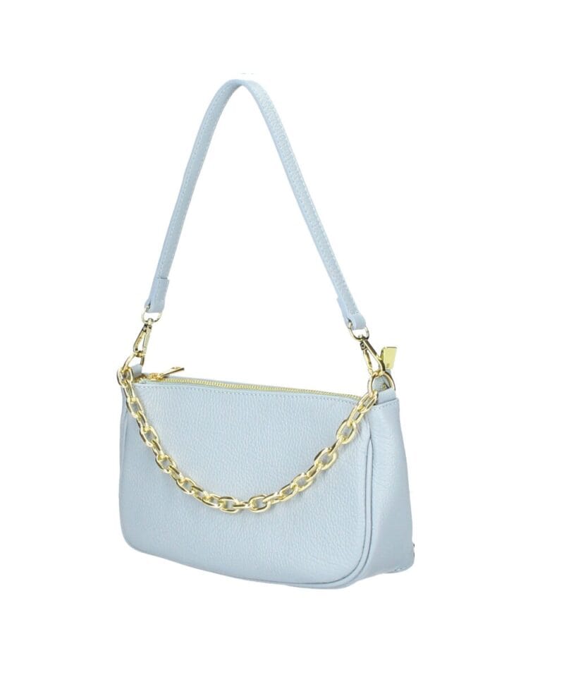 Leren Schoudertas Kelly Chain licht blauw blauwe schoudertas gouden kettinghengsel trendy leren tassen kopen bestellen